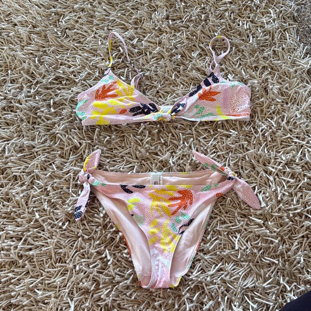 Lemlem NWOT Reef String Bikini Bottom & Tie Front Bikini Top Multi Pink Size S